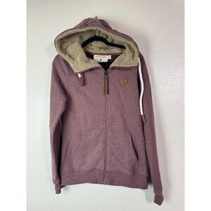 Wanakome Womens Faux Sherpa Lined Zip Up Hoodie size Medium Burgundy Streetwear